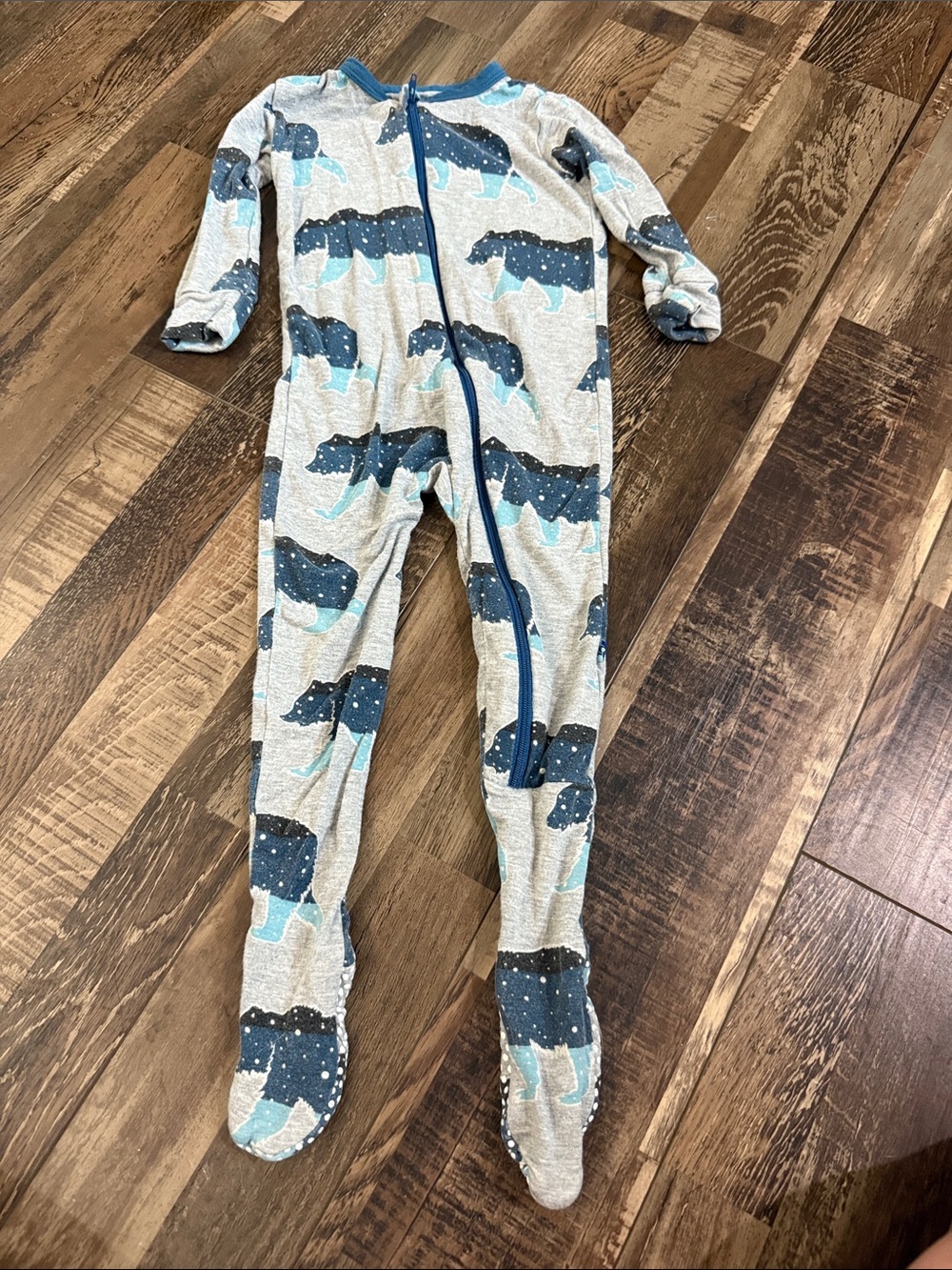 Kickee Pants Blue and Gray Bear Print Footed One-Piece